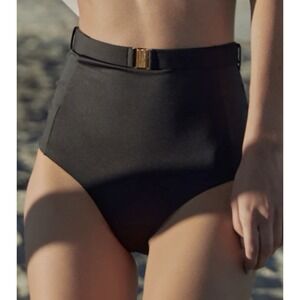 VERDELIMON Banes Black High-Waist‎ Bikini Bottom S Gold Buckle Retro Size S